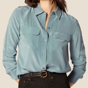 Equipment Silk Green Long Sleeve Button Up Fall Blouse Top Shirt- Size Medium